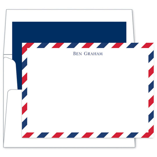 Red & Navy Stripe Border Flat Note Cards